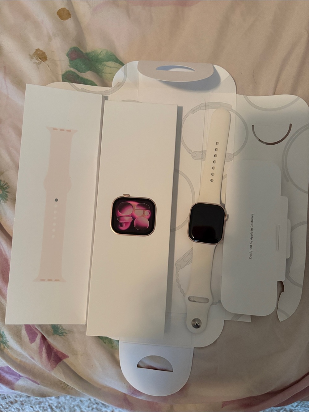 Apple Watch in Rose Gold Case with White Sport Band